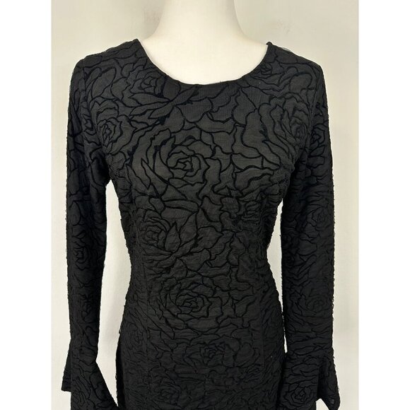 Antthony Studio Midi Dress Women 4 Black Rose Embroidered Bell Sleeve - Picture 2 of 11